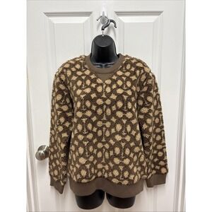 Coach Signature Oversized Sherpa Crewneck XS C6550 Khaki Dark‎ Cozy Sweatshirt